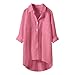 Casual Solid Color Button Up Collared Shirt For Women 3/4 Sleeve T Shirt Top Plain Tees for Women (XXL)F