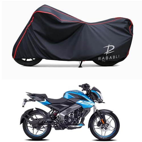 Image of Waterproof Bike Body Cover Compatible for | Bajaj Pulsar NS 125 STD | Taffeta Fabric, Red Piping Design, Bottom Elastic Fit | Dustproof, Sun UV & Rain Protection for All Bikes