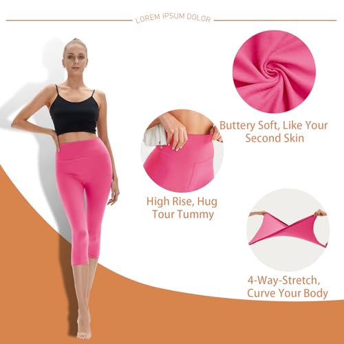 High Waisted Leggings for Women - No See Through Tummy Control Cycling Workout Yoga Pants with Pockets Reg & Plus