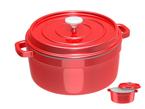 Especo Cast Iron with Lid Enameled Dutch Oven Casserole Dish Nonstick Multi-Functional Cookware 4-Quart Large Loop Handles & Self-Basting Condensation Ridges On Lid Small(Red) 6 Gallery Image