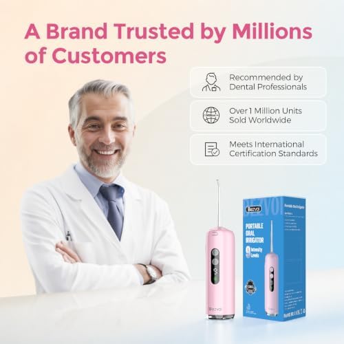 Bezvoi Mini Water Flosser for Travel, 9 Pressure Modes Portable Dental Pick with 90-Days Battery, Telescopic Water Tank, IPX7 Waterproof Oral Irrigator for Sensitive Gums, Orthodontic, Braces, Pink — view 7