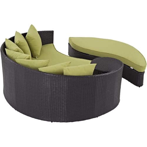 Image of BRISHI Outdoor Patio Daybed /Sunbed /Swimming Pool Side /Sun Lounger /Garden /Terrace /Balcony /Wicker and Rattan Daybed (Dark Brown /Green)