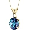Peora Created Alexandrite with Genuine Diamond Pendant for Women 14K Yellow Gold, Color-Changing Solitaire, Oval Shape…