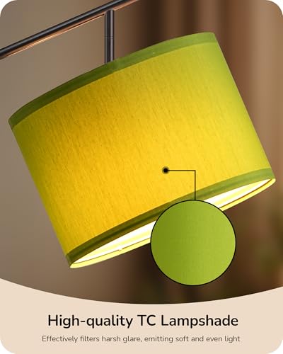 Image of EDISHINE Modern Floor Lamps for Living Room, 64.7 inch Green Standing Lamp | 3 Color Temperatures, Bulb Included, Adjustable Linen Shade, Foot Switch, Minimalist for Bedroom, Living Room, Office
