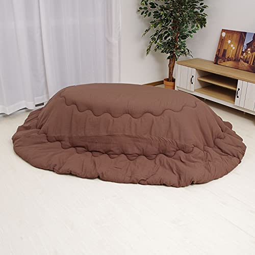 先染め刺子織 こたつ布団 楕円形185×225cm楕円形 ブラウン