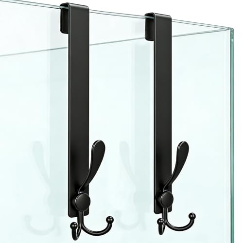 LFSEMINI 2 Pack Black Shower Door Hooks, 12 Inch Extended Stainless St