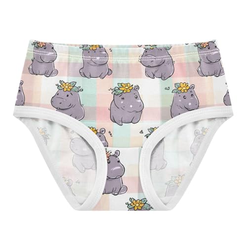 Wusikd Cute Hippopotamuses Girls' Underwear Cotton Flowers Girls Briefs Soft Toddler Underwear 2T