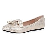 SCARPE VITA Damen Slipper Metallic Mokassins Slip On Schuhe Quasten Freizeitschuhe Flats Profilsohle Schlupfschuhe Fransen 188437 Gold 40