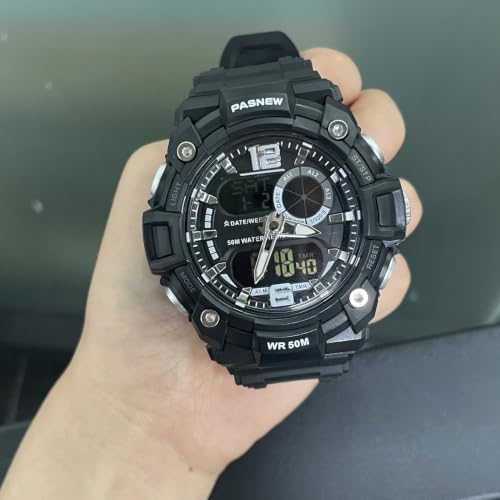 Image of PASNEW Boys' Watches - Dual Display, Large Dial Sport Watch, Black Outdoor Watch for Boys & Teens - Waterproof