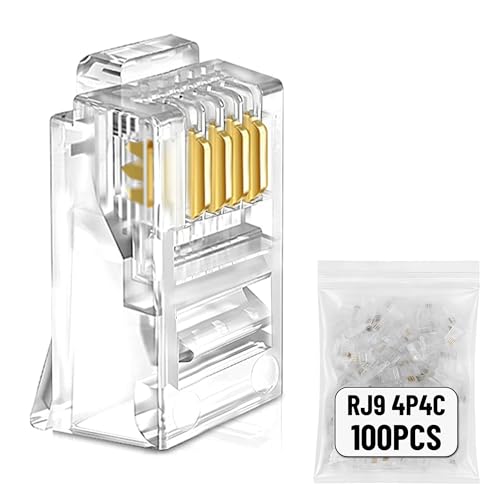 Uvital 100 Pack RJ9 4P4C / 4P2C Telephone Handset Plugs, Standard Modular Male Connectors, Transparent Crystal Head, Crimp End for Phone Cord
