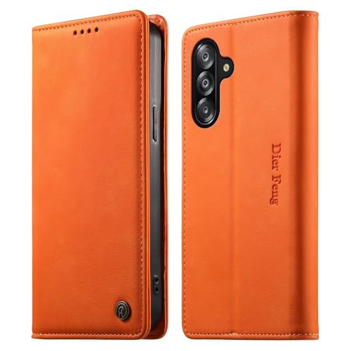 Étui Galaxy S23 orange : housse portefeuille en cuir et protection magnétique complète