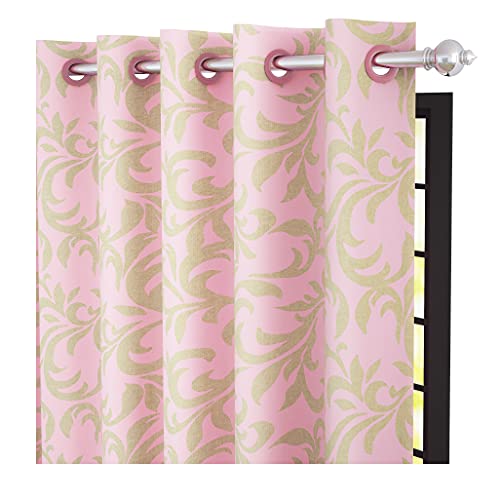 Image of Story@Home Bloom Collection Jacquard Lavish and Modern Rich Floral Print 4 Piece Eyelet Ring top Door Curtain for Bedroom and Hall - 7 Feet, Baby Pale Pink
