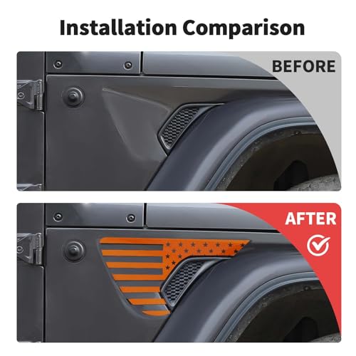 Image of JWWY Side Fender Vent Sticker US Flag Decals Vinyl Sticker Compatible with Jeep Wrangler JL JLU Gladiator JT 4xe 2025-2018 2pcsOrange