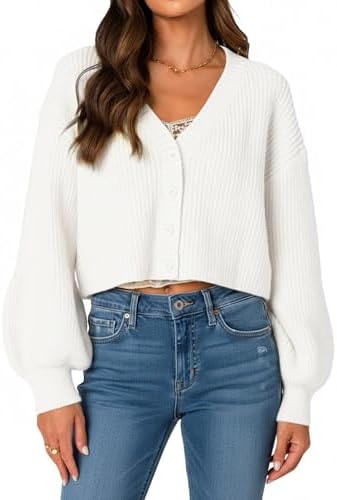 OZICERD Fall Chunky Knit Cropped Cardigan Sweaters for Women Cozy...