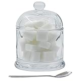 Glass Sugar Bowl, Kitchenexus Clear Sugar Bowl with Lid and Spoon 9.4oz/280ml Seasoning Dispenser Container Sugar Box with Cover Suit for Coffee Bar, Restaurant, Kitchen and Home breakfast