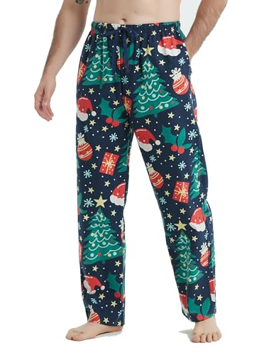 Jveyvth Mens Pajama Pants Flannel Cotton Plaid Sleep & Lounge Pants PJ Bottoms with Pockets and Button Fly