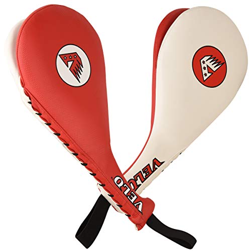 VELO Taekwondo Pad Racket Training Target Boxing Karate Hand Kick Punching Kickboxing Paddle Focus Strike (Sold AS Single Item) (Red White, Single)