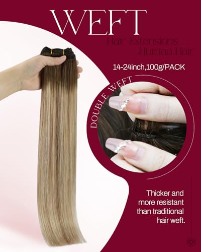 Image of Moresoo Real Human Hair Weft Extensions, Balayage Brown to Blonde, Straight | 24 Inch 100g, silky real human hair creates airy length, suited to destination weddings, travel and flowing styles