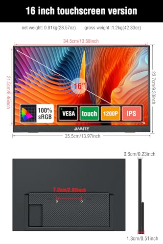 Image of 16 inch Portable Touch Monitor for Laptop Computer Gaming Display Metal Enclosure Mobile Display