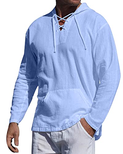 YAOHUOLE Freizeithemd Herren Regular Fit Leinen Hemd Herren Langarm Hemd Herren Regular Fit Blau M Cover