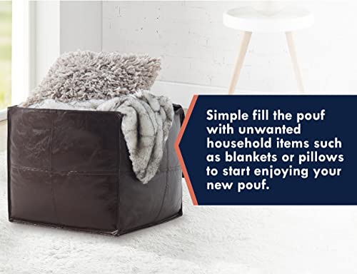 Ornavo Home Faux Leather Unstuffed Square Boho Moroccan Pouf Ottoman, Floor Footrest Cushion For Living Room - Espresso #TOP4