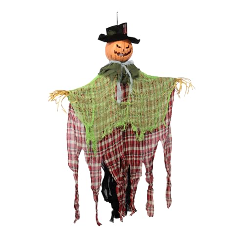 Treasure Gurus Scary Animated Light Up Motion Sound Pumpkin Head Jack O Lantern Scarecrow Haunted House Prop Outdoor Yard Animatronics Halloween Party Decor
