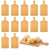 12Pcs Bamboo Square Cheese Board 4.7x9.5 Inch Bamboo Cutting Board Wooden Charcuterie Board Serving Platter Fruit Salad Cookie Cheese Dish Plate for Housewarming Wedding Present Kitchen Decor