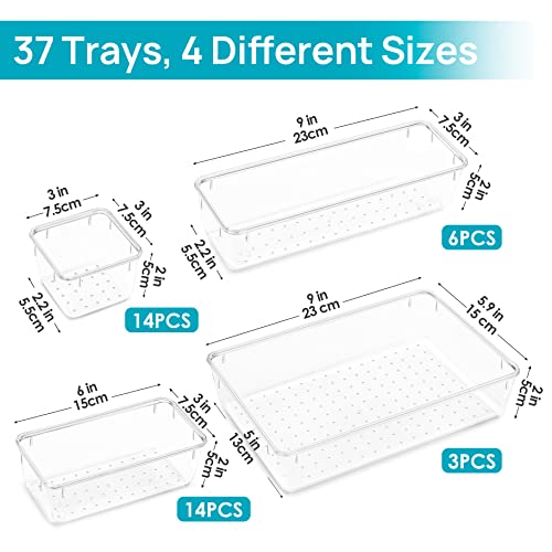 Vtopmart 37 Pcs Clear Plastic Drawer Organizers Set, 4-Size Versatile Bathroom And Vanity Drawer Organizer Trays, Storage Bins For Makeup, Jewelries, Kitchen Utensils And Office #TOP1