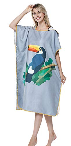 Icegrey Adultos Changing Robe Toalla Poncho con Capucha para Hacer Surf, Nadar Traje de Cambio, Talla única Loro Gris