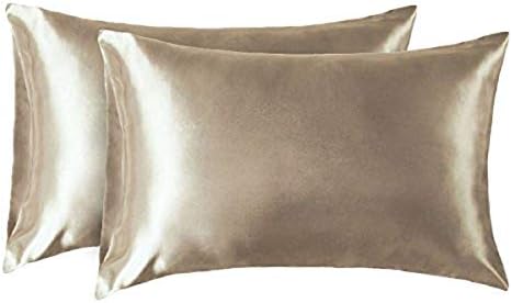 Bedsure Satin Pillow Cases 2 Pack - Ivory White Pillowcase for Hair and Skin Standard Size with Envelope Closure, 50 x 75 cm