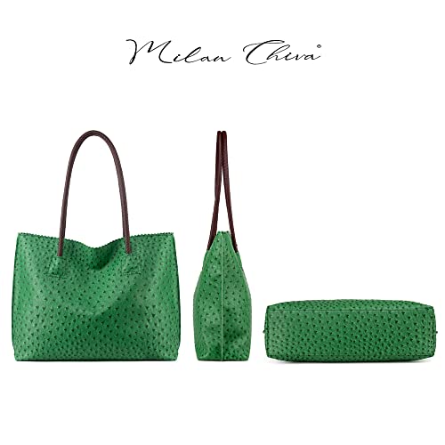 Image of Milan Chiva Tote Bag for Women with Zipper Large Ostrich Vegan Leather Shoulder Purses and Handbags