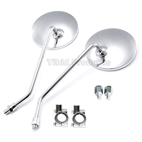 Yibid Universal Chrome 4" Round Motorcycle Bicycle Rearview Mirrors,with 7/8" Handlebar Mount for Honda Kawasaki Shadow Custom Suzuki Cruiser Hyosung Kymco Victory Vulcan Street Sports Dirt Bikes
