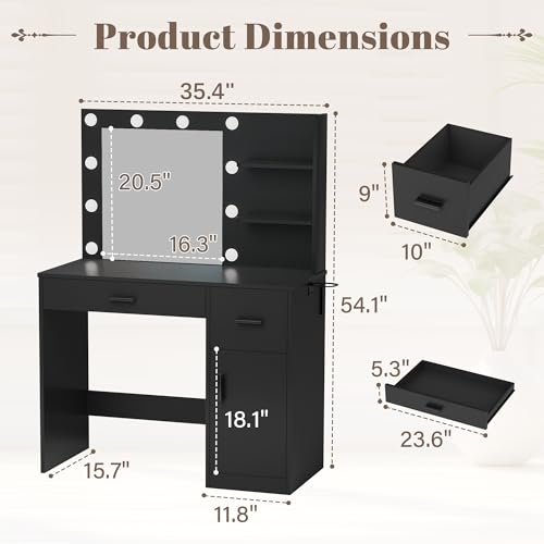 Image of YESHOMY 35.4 inch Makeup Vanity Desk with Mirror & Power Outlet, Black