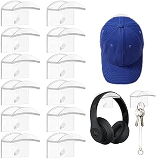 Pipihome Adhesive Hat Hooks for Wall Mount, 12 Pack Hat Rack No Drilling, Sticking Or Places to Drill for a Fixture, Strong Hold, Clothes Hooks Hat Hangers Hat Storage Organizer for Wall (Transparent)