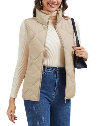 MAGCOMSEN Womens Puffer Vest Sleeveless Lightweight Winter Jackets Quilted Zip Up Coats Stand Collar Padded Outerwear Vests2