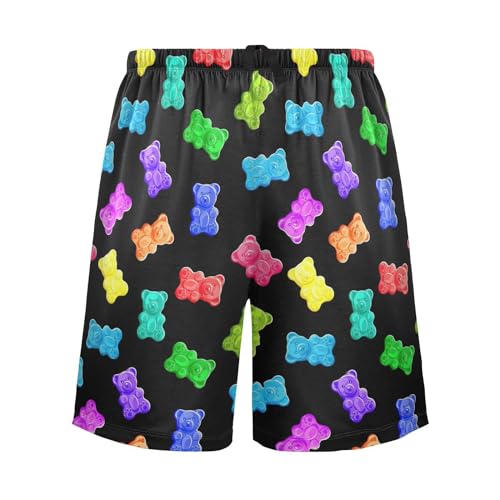 Pigsaly Pajama Shorts Colorful Sweet Jelly Bears Men's Pajama Bottoms Gummy Candy Sleep Pajama Drawstring Shorts XL