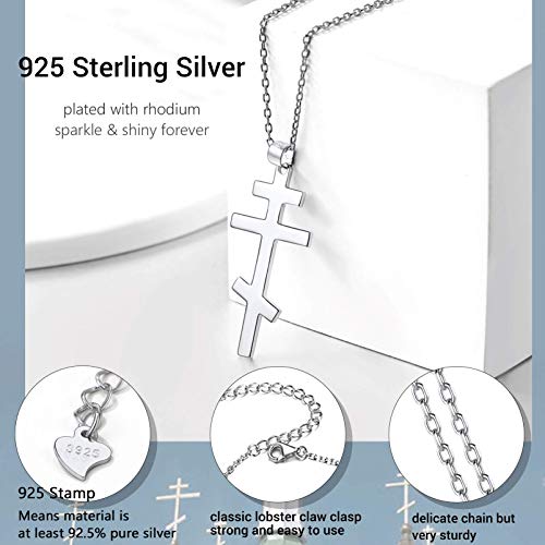 PROSTEEL 925 Sterling Silver Russian Orthodox Cross Necklace For Men Women, 18inch-20inch Adjustable, Come with Box2