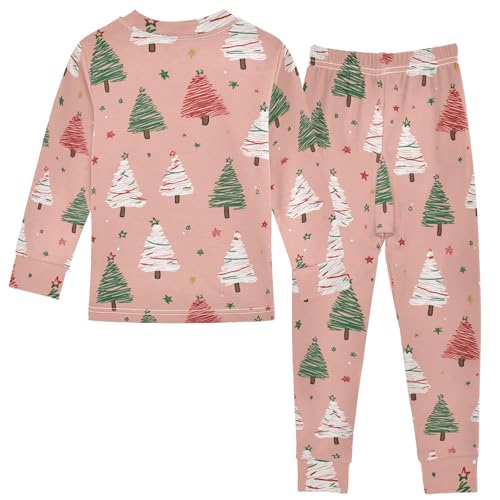 Pajama Sets Long Sleeve Green White Christmas Trees Soft Comfy Sleepwear 2 Piece PJS 3-8T3