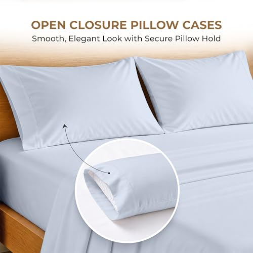 Image of SGI bedding 100% Egyptian Cotton Sheets Twin Size - 600 Thread Count Sheets Set, Soft, Cooling, 15 inch Deep Pocket, Luxury Hotel Bedding, Breathable, Durable - Light Blue