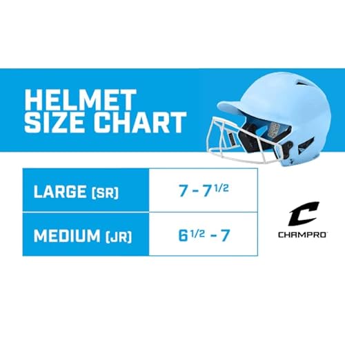 Champro Rise Pro Girls Softball Batting Helmet With Face Guard - Girls Softball Helmets - Bio Fresh/Dri-Gear Moisture Wicking Pad Liner - Columbia Blue, Senior #TOP6