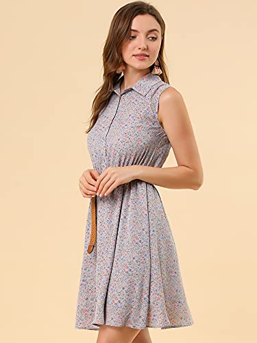 Image of Allegra K Women's Floral Printed Half Placket Above Knee Summer Sleeveless Belted Dress