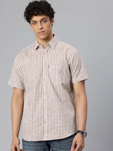 Image of Majestic Man Men's Pure Cotton Striped Half Sleeve Slim Fit Casual Shirt for Men