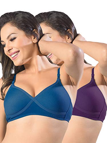 Image of SONARI Womens Non Padded Regular Cotton Bra | Wire-Free, Medium Coverage, Sewn-in Bump for Natural Lift, Polycotton Blend Fabric, Hook & Eye Closure, Adjustable Straps - Violet