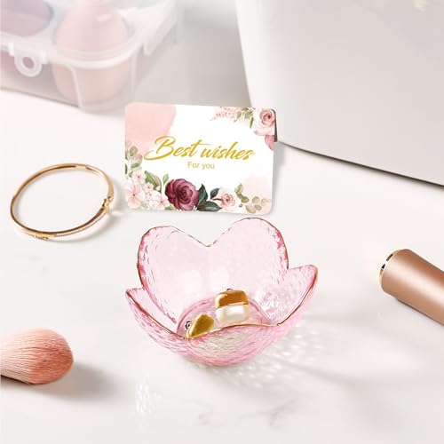 Image of Gifts for Women Pink Flower Ring Dish Glass Jewelry Dish Jewelry Tray Cute Vanity Organizer Room Decor Aesthetic Nightstand Bathroom Decor Trinket Dish Ring Holder Dish Jewellery Tray Valentine's Gift