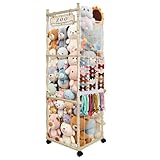 TIQUKDELY Stuffed Animal Storage Organizer with Wheels - 54' Tall Wooden Roman Column Zoo Shelf Unit, Mesh Pockets & Hooks for Plush Display and Room Decor