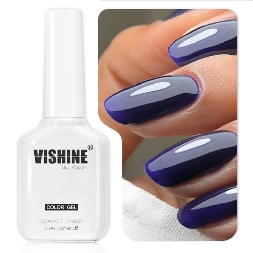 Vishine Vernis Gel Semi-Permanent 16ml – Esmalte de uñas gel UV/LED de 16ml, azul marino, para manicura de salón y DIY, Navy L441