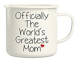 Retreez Officially The World's Greatest Mom 16 Oz Enamel Stainless Steel Metal Camping Campfire Coffee Mug - Funny Sarcasm Inspirational birthday gifts for mom, mum, mama, mother, mother's day gift