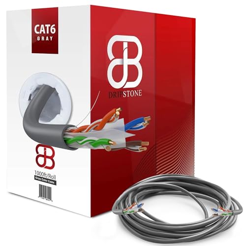 Image of DRIPSTONE CAT6 1000ft Bulk Ethernet Cable 23AWG Solid CCA UTP 0.57mm Gray