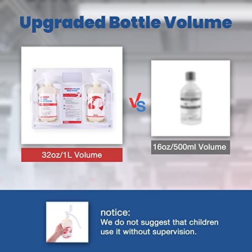 Ezcasch Emergency Eyewash Station First Eye Aid Kit With 2*32Oz Refillable Bottles , Wall- Mounted First Aid Eye Washing Kit With Mirror For Lab, Industry Site, Office, No Eye Wash Solution Included. #TOP2