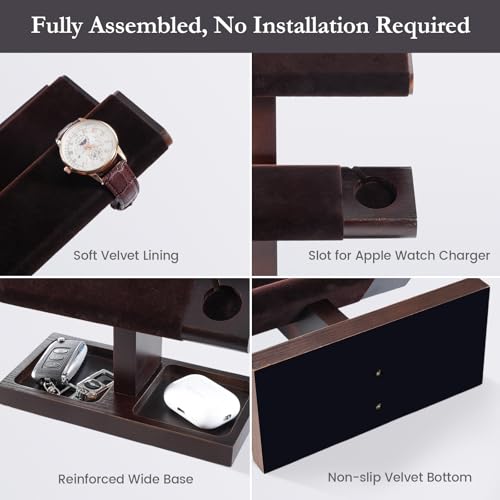 ProCase Uhrenständer, Uhrenhalter aus Holz Uhrenaufbewahrung Watch Stand, Uhrenständer T-Bar Display - 2 Etagen, Dunkelbraun